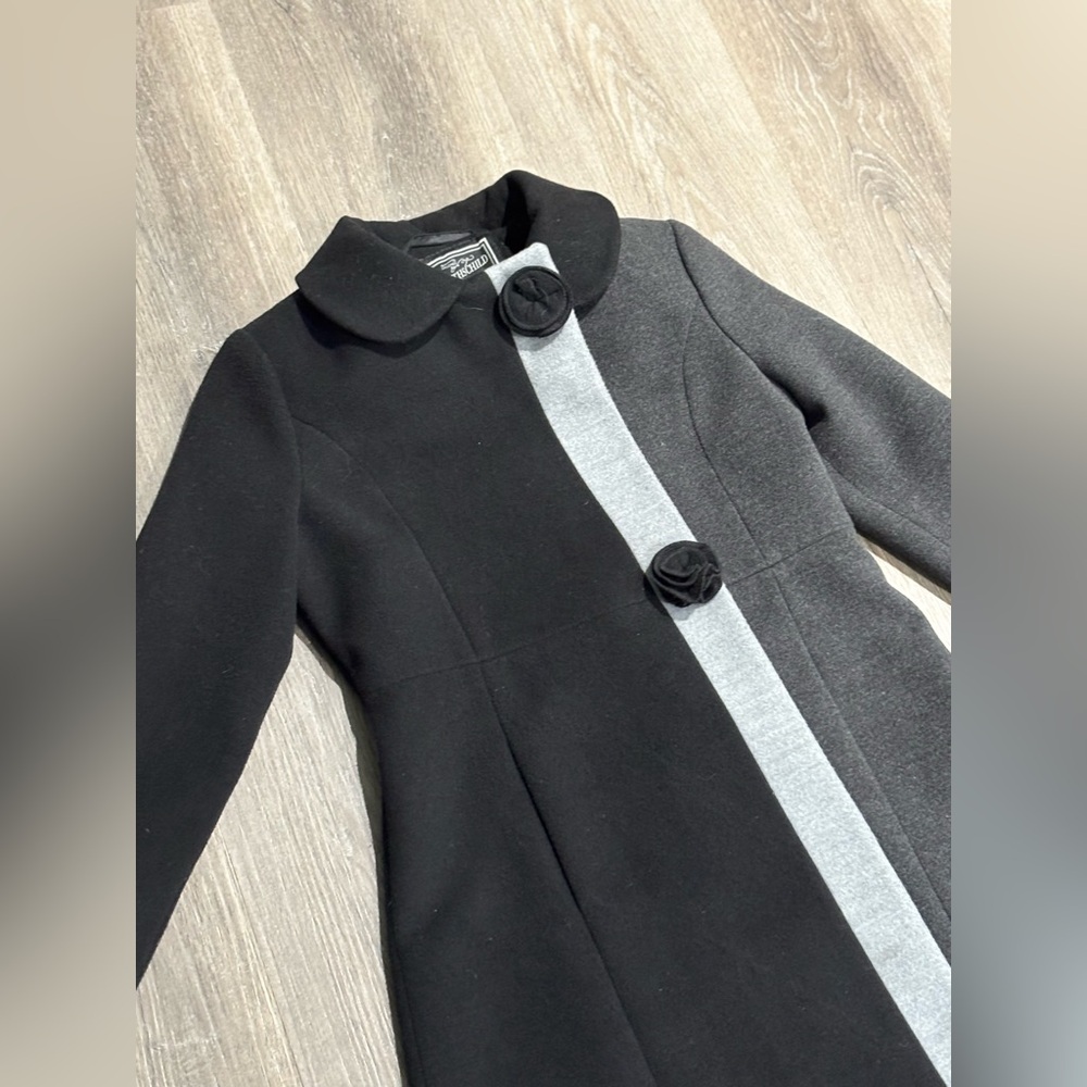90s Vintage Rothschild Black Grey Girls Wool Pea Coat Size 6x - Picture 2 of 9